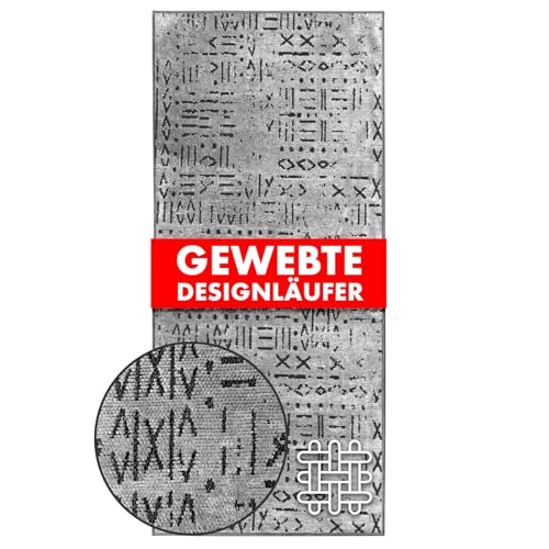 KARAT Premium Teppichläufer gewebt mit Muster - 80 x 250 cm, Silber - Flauschiger Baumwoll Teppich - Läufer für Küche, Flur & Wohnraum - Flurläufer Küchenläufer Flurteppich (Vena)