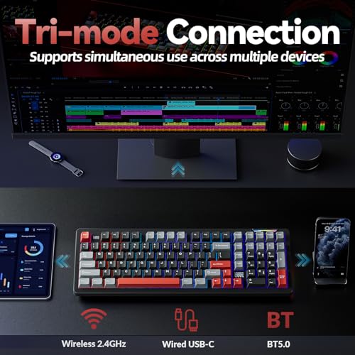 Image of LINGBAO K98 Wireless Mechanical Gaming Keyboard, Tri-Mode BT5.0 /2.4GHz /USB-C, Gasket Custom Hot-Swappable Linear Switches Creamy Keyboard with Number Pad, RGB Backlit Gaming Keyboard for PC Laptop