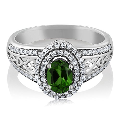 Gem Stone King Halo Engagement Ring For Women | 925 Sterling Silver | Gemstone Birthstone | Oval 6X4MM | Wedding Anniversary Promise Ring | Available In Size 5, 6, 7, 8, 9