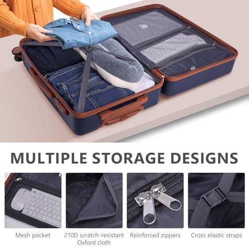 Hoteel Luggage Sets 3 Piece (4-YEARS WARRANTY), ABS+PC Suitcases with Wheels and Side Hook, Hardshell 20/24/28 inch Luggage set for Family Trip, Dark Blue3