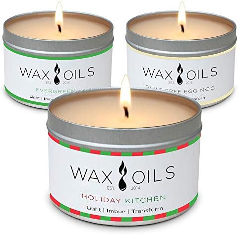 Scented Candles - Holiday Kitchen, Evergreen & Egg Nog (Pack of 3) Soy Aromatherapy Candles, 8oz