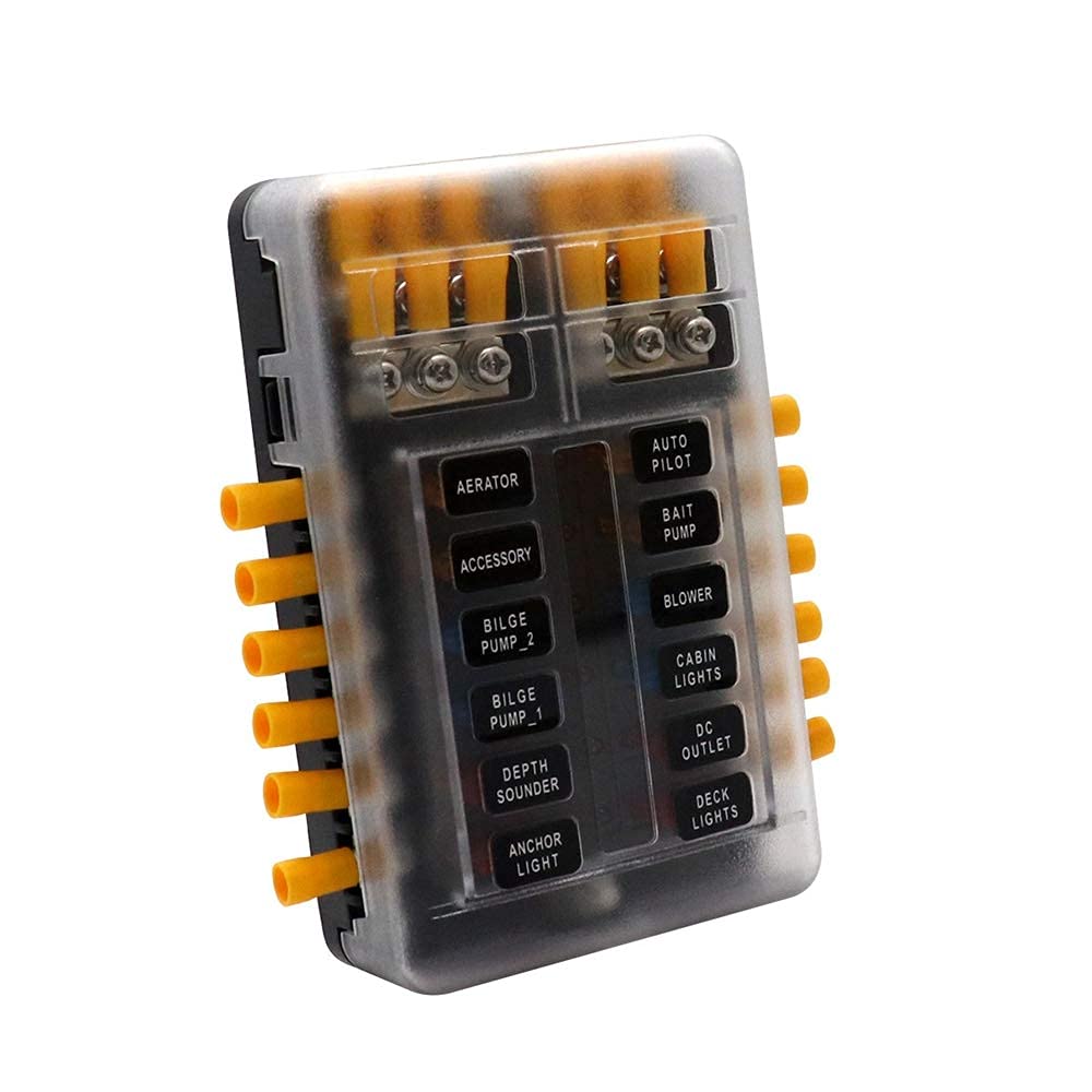 Buy 12 Circuits Fuse Block with Ground Blade Fuses Box for Car