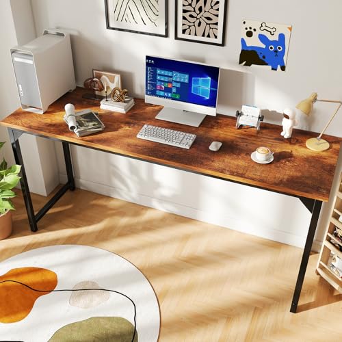 Image of DUMOS 63 Inch Computer Office Desk Writing Gaming Study Work Large Desks for Bedroom Home Office with Metal Frame Simple Modern PC Table Workstation, Wood Brown