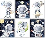 RUIYAN 6 Pieces Funny Inspirational Cartoon Outer Space Astronaut Planet Wall Art, Explore Dream Dis