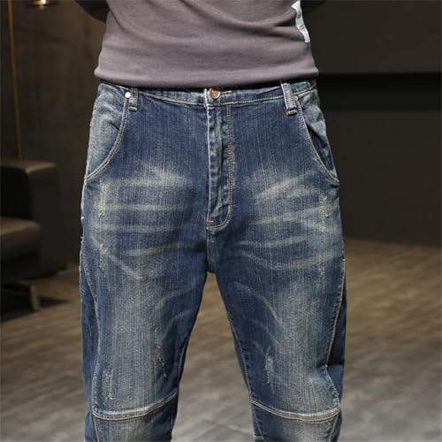 Men's Hip Hop Streetwear Harem Pants Loose Fit Retro Blue Streetch Patchwork Denim Trousres2