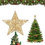 Decoración de Navidad brillante: esta estrella brillante para el árbol de Navidad está cubierta con lentejuelas y el oro brillante le da a tu árbol de Navidad un toque atractivo y bonito. Añade un ambiente festivo romántico y cálido a tu decoración de Navidad.