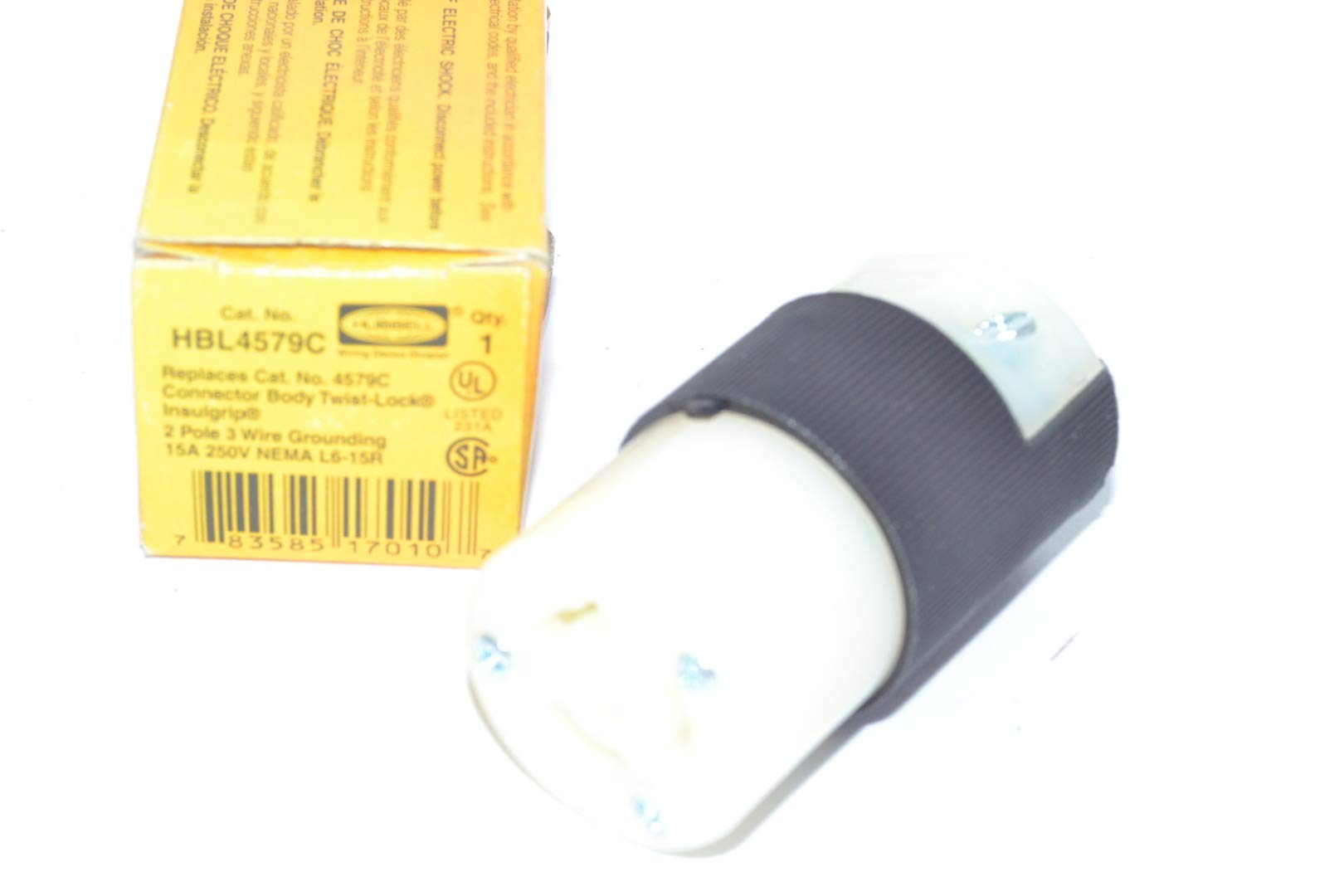 Hubbell HBL4579C Locking Connector, 15 amp, 250V, L6-15R, Black/White