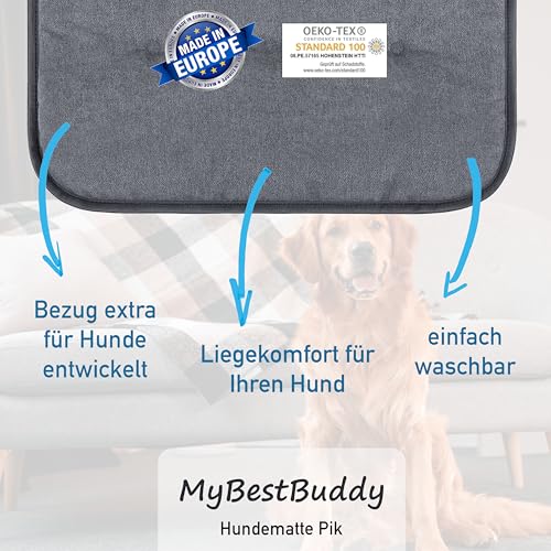 MyBestBuddy Hundekissen Pik grau 80x60 cm L, allergikerfreundlich (100% Polyester), rutschfest - 40°C waschbar mit flauschigem Stoffbezug - Hundematte BZW. Hundebett für mittelgroße Hunde, 80 x 60 cm