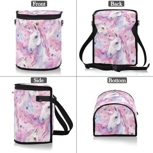 Image of Car Trash Can Watercolor Unicorns Star Car Garbage Bag with Lid Hanging Waterproof Leak Proof Vehicle Storage Bin