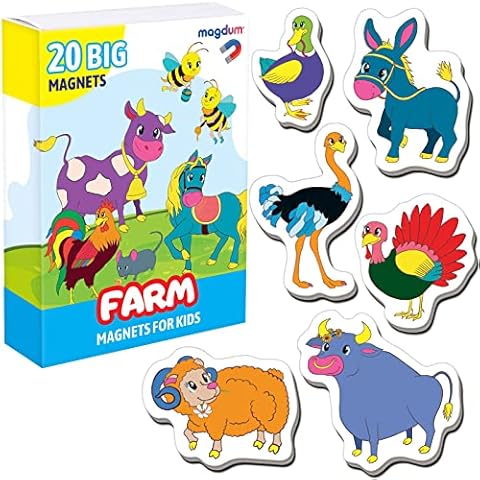 Fridge Magnets for Kids MAGDUM FARM Animal Magnets - 20 Large Kids Fridge Magnets Fridge Magnets for Toddlers Magnetic Animals Magnets Toys Toddler Magnet Toys Baby Preschool Toys Magnetic Toys Cover