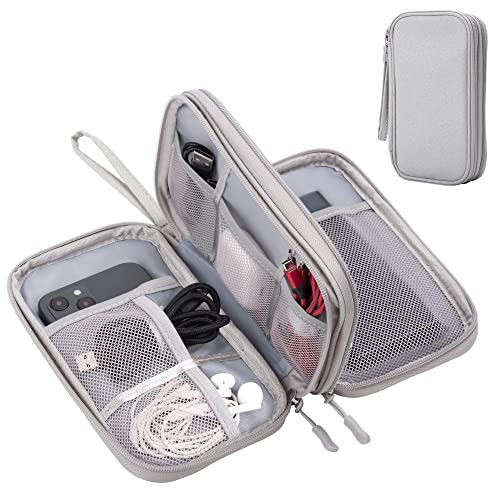 Arae Elektronik Zubehör Organizer, Kabeltasche Travel Essentials, Doppelschicht Reise Kabel Tasche, Electronic Accessories für Ladegerät, USB, SD Karten, Kopfhörer (Grau, M)