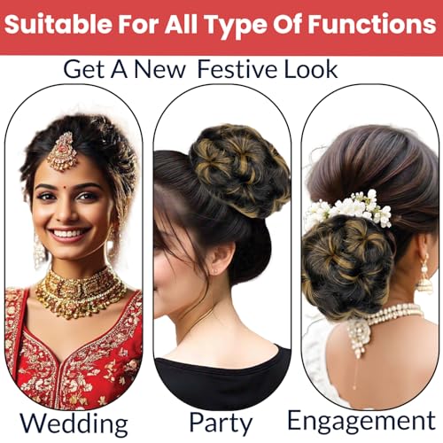 Image of TEMPERIA Hair Buns for Women - Juda Accessories For Women - Hair Buns Clip - Artificial False Fake Hair Donuts Bun Maker Extension - Brown Highlight Shade - Pack of 1