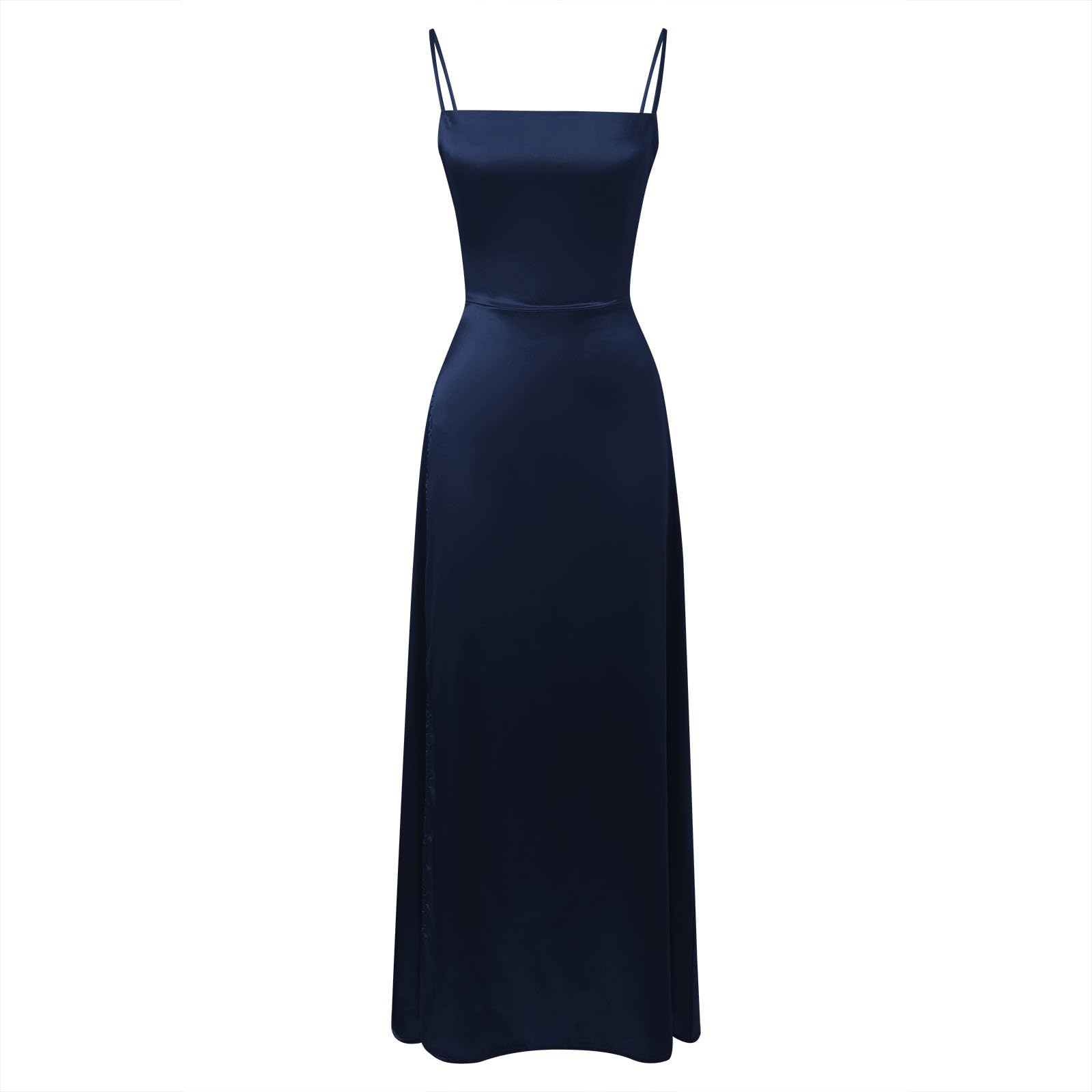 Generisch Robe de soirée longue en satin pour femme - Dos nu - Élégante - Sans manches - Bretelles spaghetti - Coupe ajustée - Robe de demoiselle d'honneur - Robe de cocktail - Robe de remise de