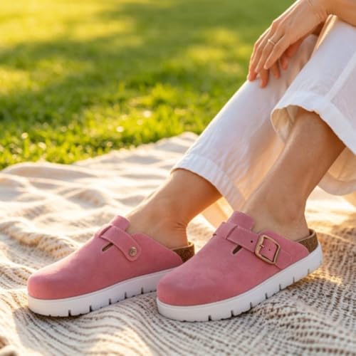 Image of Women's Suede Platform Clogs Chunky Mules Slip On