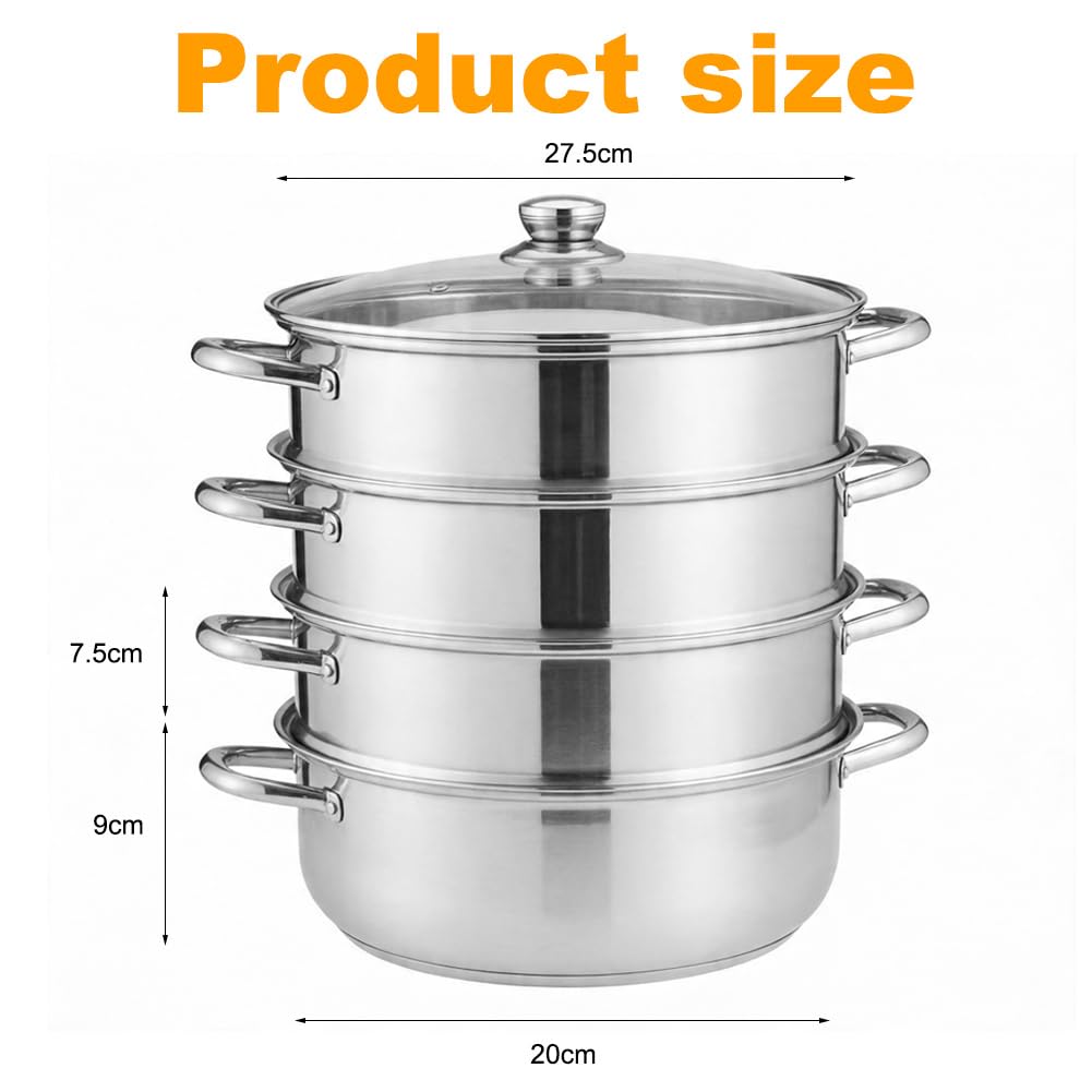 Steamer per cucinare, vaporizzatore in acciaio inox (diametro 28 cm, 4 piani)