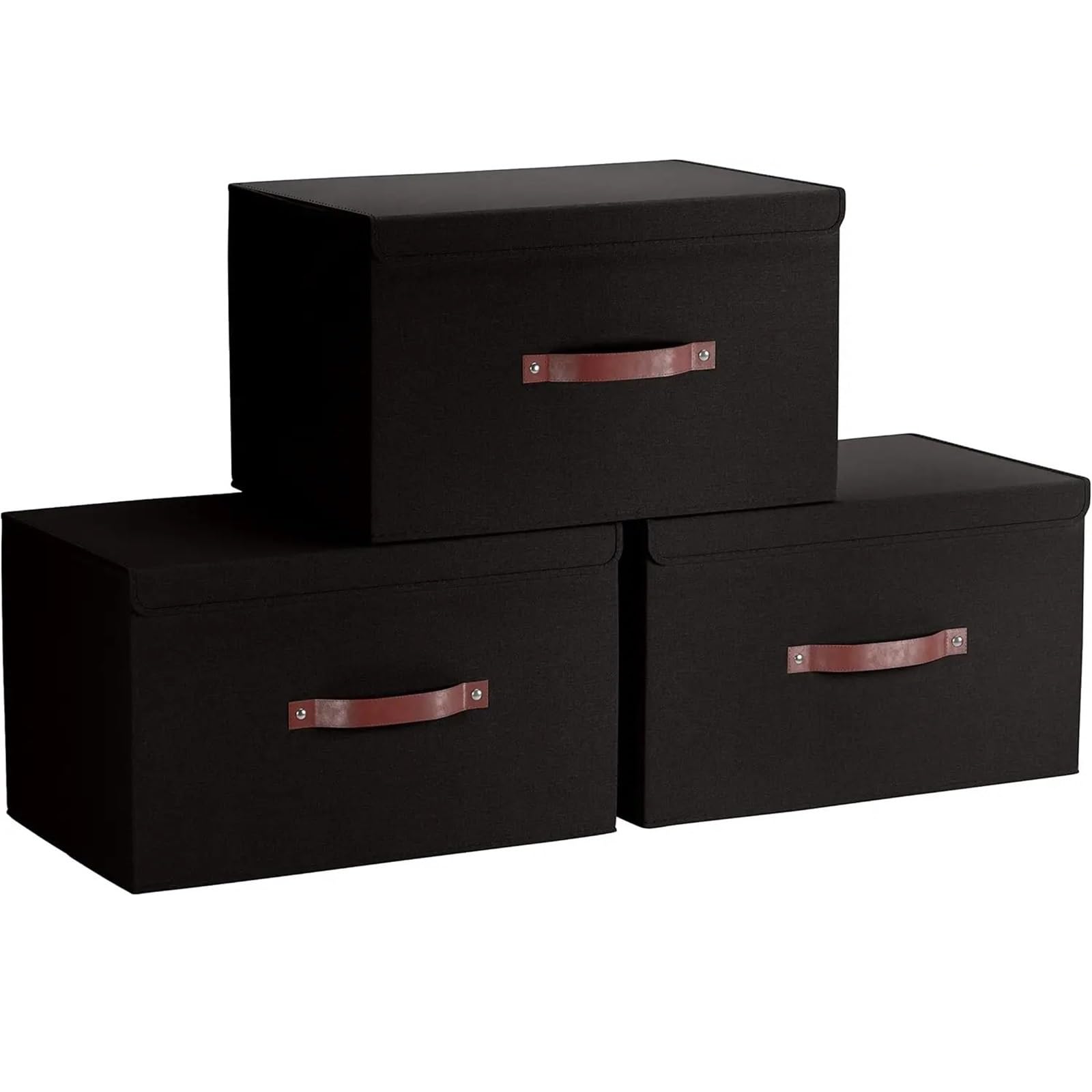 ZHSOAO 3 Pcs Collapsible Storage Bins With Lid, Foldable Linen Fabric Shelf Basket Closet Organizer And Large Box for Clothing Bedding Blankets