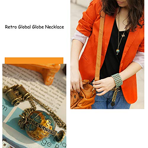 KOOBOOK 1Pcs Vintage Globe Necklace Planet Earth World Map Art Pendant Ball Chain Sweater Long Necklace - Thumbnail 3