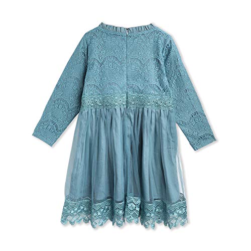 Image of The Orignal Cherry Crumble California Baby-Girls Cherry Crumble Baby-Girl's Cotton Blend Kids Frill Round Neck A-Line Knee Length Party Dress (Ctwsg-DRS-3 Teal Blue 12-18 Months)