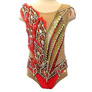 FWEBGW Rhythmische Gymnastiek turnpakjes, Meisjes Vrouwen Kinderen Mouwloos Hoge Elasticiteit Competitie Prestaties Team Sport, Rood, 12 Jaar