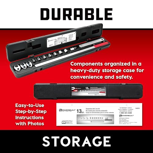 Image of Powerbuilt Serpentine Belt Tool Set, Remove and Install Car Vehicle Serpentine Belts, for Spring-Loaded, Accessories and Storage Case Included - 648629,Silver
