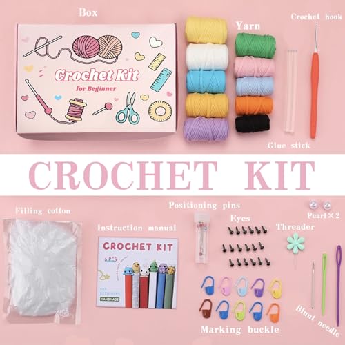 Image of Crochet Kit for Beginners 6 Animal Bookmarks Crochet Kit Video Tutorials Knitting Crochet Supplies for Adults - Easter Gifts Birthday Gift for Women Friends Daughter Yarn-DIY Craft Art