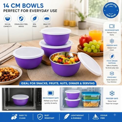 Image of Zaib Stainless Steel Microwave Safe Serving Bowl 500 ml, 14 cm
