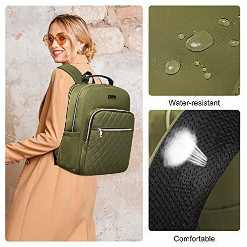 Modoker 15.6 Inch Laptop Backpack For Women, Quilted Work Backpack For Women Bookbag Teacher Backpack, Waterproof Travel Backpack With Usb Charging Port, Backpack Purse For Women Nurse, Green #TOP4