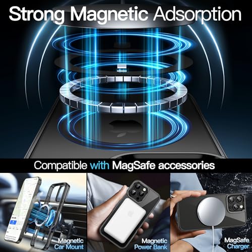 Image of JETech Magnetic Cover Case for iPhone 16 Pro Max 6.9-Inch Compatible with MagSafe, Shockproof Phone Bumper Cover, Anti-Scratch Clear Back (Black)
