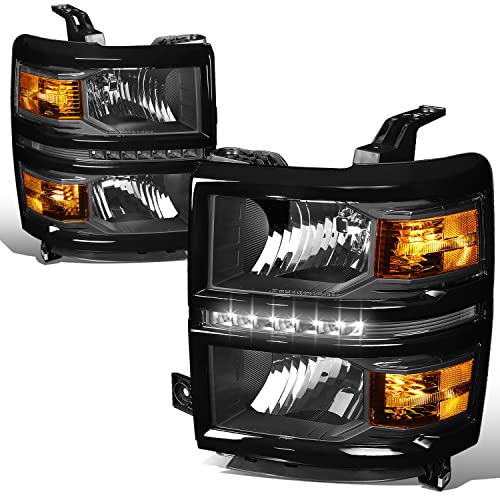 2PCS Black Housing Amber Corner LED DRL Bar Headlight Headlamps Compatible with Chevy Silverado 1500 14-15