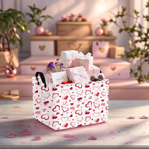 Image of Cute Heart Valentine's Day Basket Gifts Empty Storage Basket for Kid and Baby Room Decor (Red Hollow Solid Heart)
