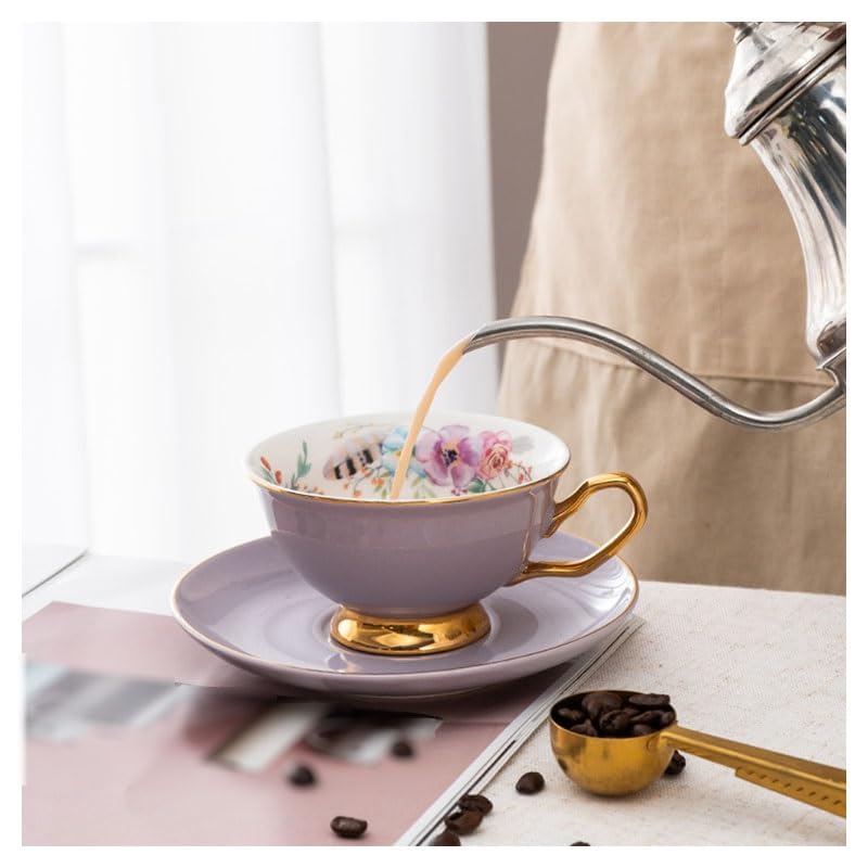Zestaw porcelanowych filiżanek do kawy | Wielokolorowe porcelanowe filiżanki do kawy ze spodkiem: europejski styl do herbaty i kawy(Blue)