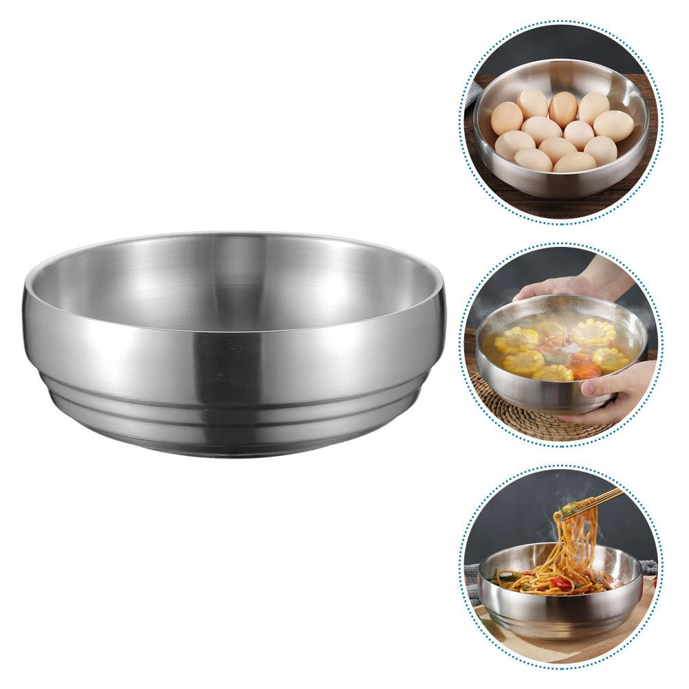 BESTonZON Cuenco de acero inoxidable de doble pared, 19 cm, para servir, para mezclar, sopa, pasta, sopa, pasta, sopa, papilla, sopa, ensalada, ensalada, restaurante en casa