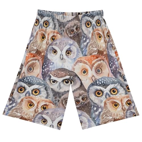 ALAZA Watercolor Animal Owlet Owl Pajama Shorts Elastic Waist Casual Sleep Shorts with Pockets Size 6-14