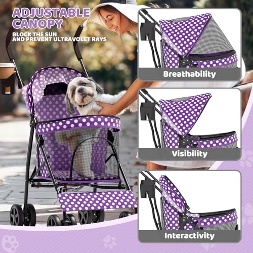 Image of Magshion Compact Fold Pet Travel Stroller for Small Dogs Cats, Purple