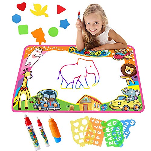 Moonbrook Magic Doodle Mat Jouets Pour Enfants Grand Tapis De Dessin à Eau éducatif Réutilisable Avec 3 Stylos à Eau Livret De Moules à Dessin