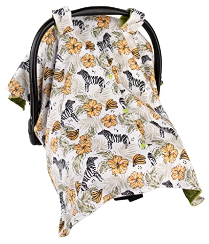 Image of Top Tots Deluxe Minky Baby Car Seat Cover - Tropical Zebra, 40 x 29 Inch Yellow Green