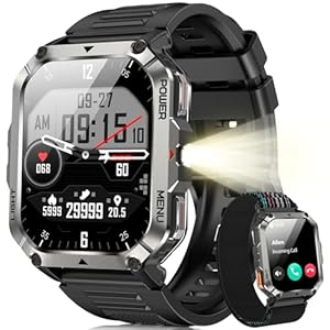 Blackview Military Smart Watch for Men Outdoor Adventure | 100-Day Ultra-Long Battery | Flashlight & Compass | Bluetooth Calling | Health Monitor | 153+ Sports Modes | IP68 Waterproof for iOS Android