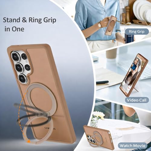 Image of DIZORO Polycarbonate Magnetic 360 Ring Stand Case Fit for Samsung Galaxy S25 Ultra Case Compatible with Magsafe & Wireless Charging,Military Grade Drop Tested,Translucent Hard Back Cover (Desert)