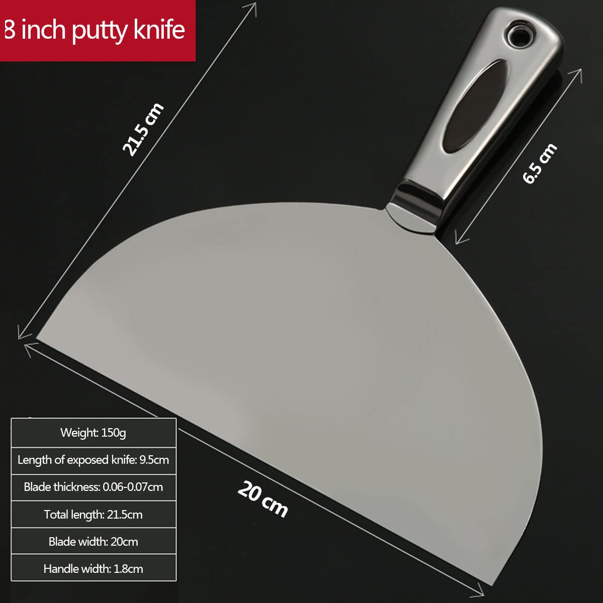 Cuchillo raspador de masilla, cuchillo for masilla de acero inoxidable, mango ergonómico cómodo, perfecto for masilla de paneles de yeso, cinta adhesiva, pintura raspada, 2 pulgadas (Size : 8 inch)