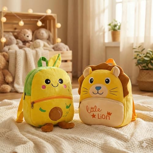 Image of Cartoon Plush Kids School Bag 2-6 Years | Soft Toy Backpack for Boys & Girls | Toddler Nursery Preschool Bag | Lightweight Adjustable Straps