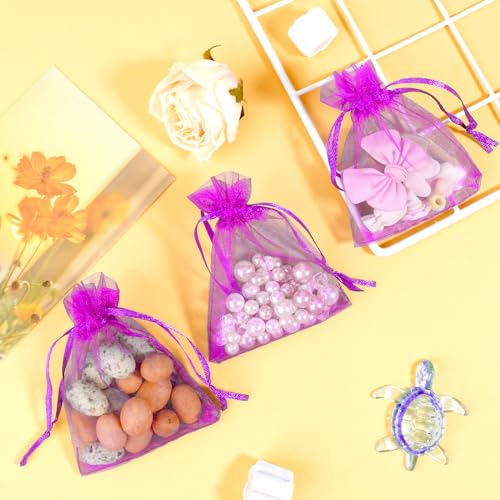 Image of BOEIAC Organza Bags - 50 Mini Rose Gold Mesh Wedding & Party Favor Bags with Drawstring - 4 x 6 Inch, Jewelry, Candy