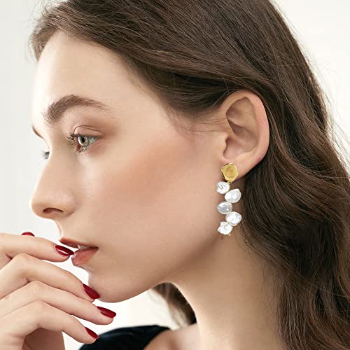 ELEXIS Long Baroque Pearl Earrings For Women Dangle Gold Dainty Statement Tassel Real Pearl Drop Jewelry For Wedding Bridesmaid Hanging (drop)3