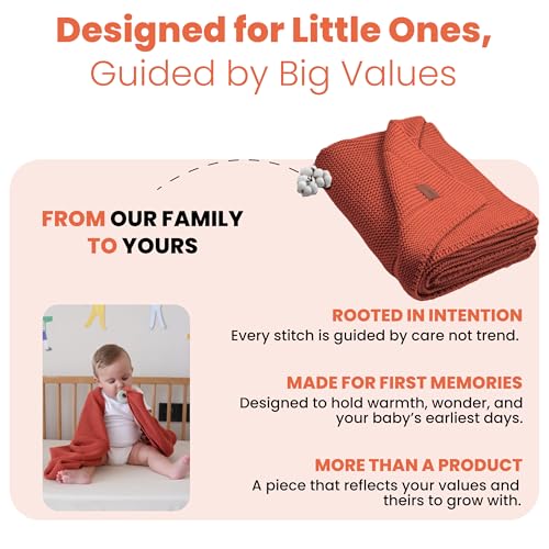 Image of Organic Cotton Baby Blanket 30x40 in, Harvest Pumpkin - GOTS Certified, Soft Knit Swaddle with Gift Box, Breathable Nursery Blanket for Crib & Stroller, Machine Washable