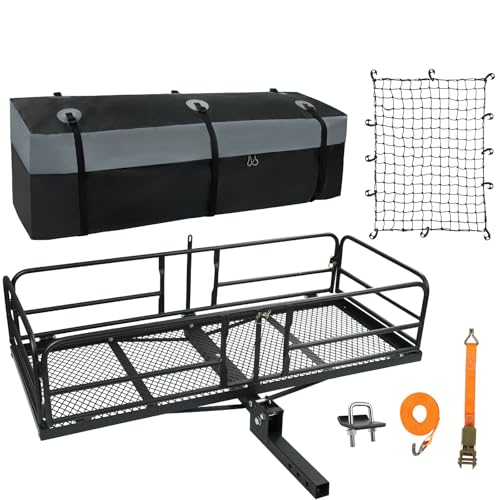 Season Guard Hitch Cargo Carrier with High Side Rails, 60'x24'x14' Folding Basket Rack, Heavy Duty...