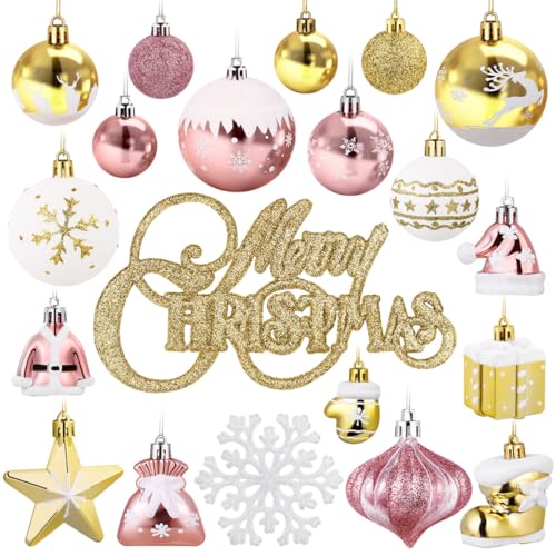 90Ct Christmas Tree Ornaments Assortment with Shatterproof Christmas Balls Snowflakes Hat Star Gift Box Mitten