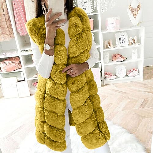 Womens Faux Fur Winter Coats Sleeveless Warm Jacket Sherpa Vest Plus Size Fuzzy Fleece Long Coat Outerwear with Pocket2