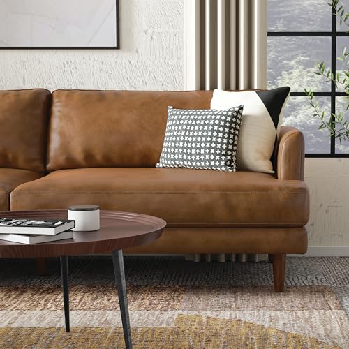 SIMPLIHOME Livingston Sofa - 90 inch Wide Top Grain Genuine Leather Sofa in Caramel Brown, Mid-Century Modern 3-Seater Couch for Living Room with Feather-Wrapped Cushions and Solid Wood Frame by SIMPLIHOME - Image 5