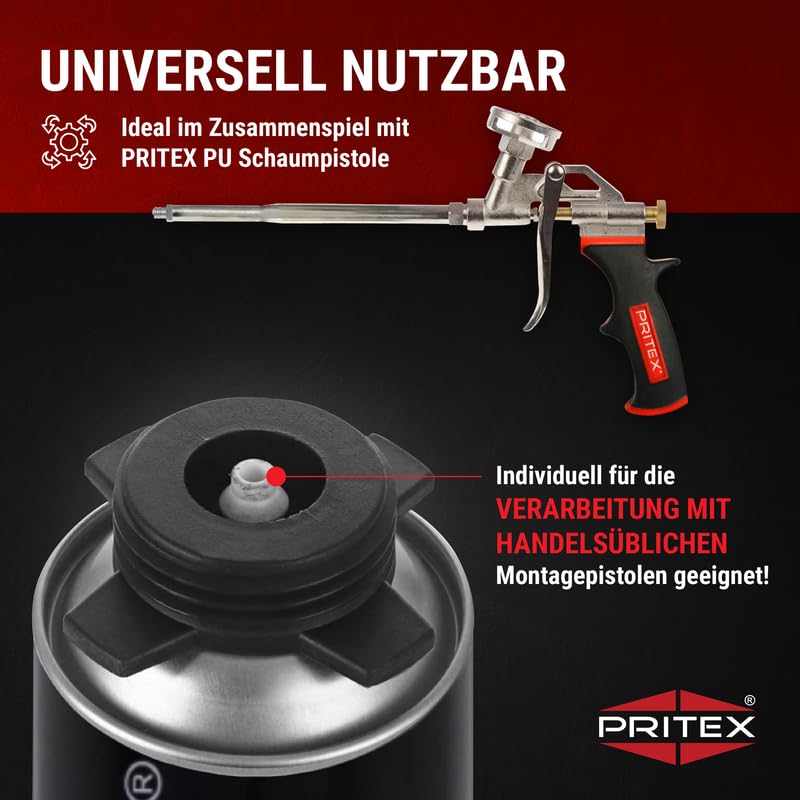 PRITEX – Pistolenschaum 5 x 750 ml zum Verfüllen, Dämmen & Abdichten – Montageschaum mit hervorragender Schall- & Wärmedämmung – Bauschaum für Montagepistole