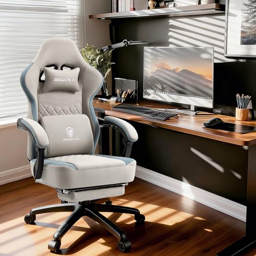 Sedia da gaming in tessuto, con cuscino a molle insacchettate, sistema massaggiante, poggiatesta e poggiapiedi, ergonomica (grigio) - Sedia gaming - Immagine 1