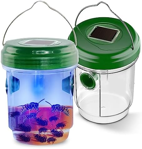 molemo Wasp Trap Outdoor Solar Powered, Bee Catcher for Wasp,Yellow Jacket Trap, Hornet Trap Carpenter Bee Trap Flying Insect Trap, Hanging Design Reusable for Outside (2 Packs)